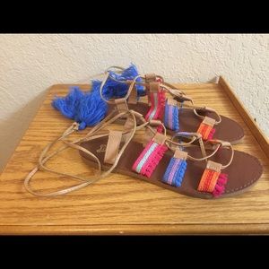 NWOT. Blash colorful boho lace-up sandals.